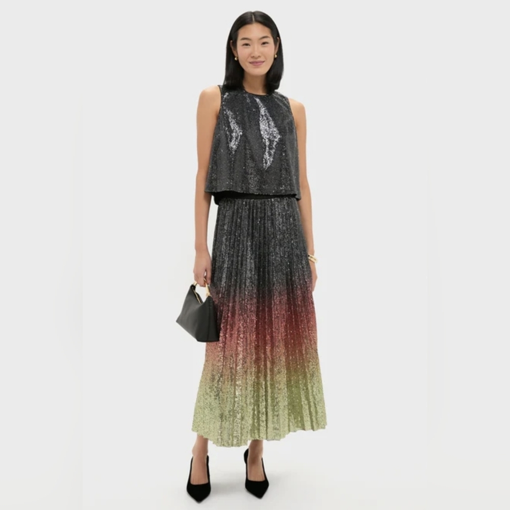 Tuckernuck Pomander Place Charcoal Sequin Top And Ombre Sequin Maxi Skirt Large